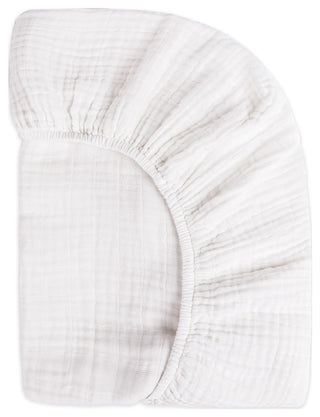 Mini Crib Sheet, GOTS Certified Organic Muslin Cotton, White