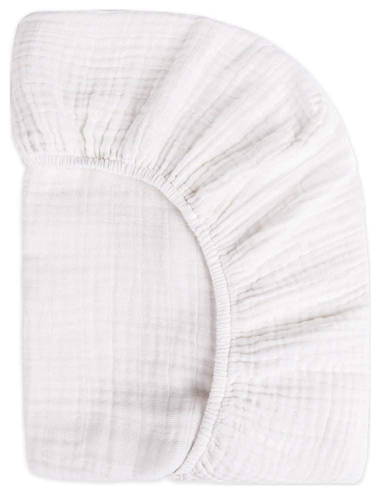 Mini Crib Sheet, GOTS Certified Organic Muslin Cotton, White