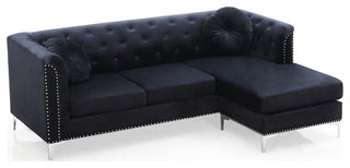 Pompano Velvet Button Tufted Sofa with Chaise, Black
