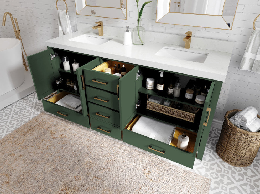 Malibu 72 Double Sink Vanity in Lafayette Green 2" Viola Brown
