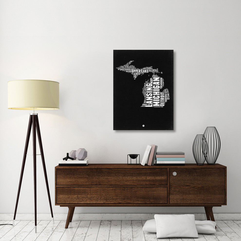 "Michigan Black and White Map" Fine Art Print
