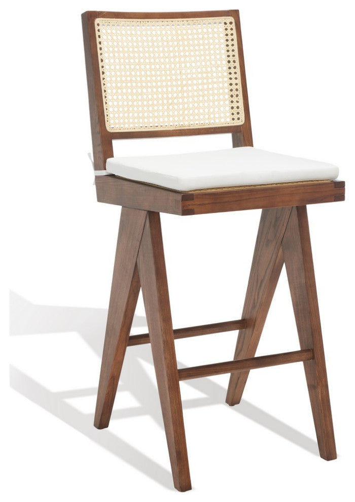 Safavieh Couture Colette Rattan Barstool, Walnut/Natural