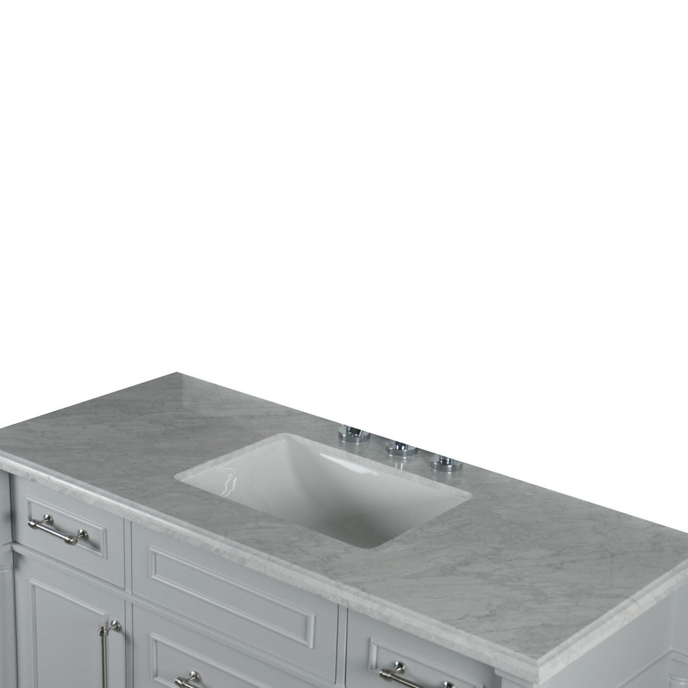 48" Single Vanity, Light Gray With White Carrara Marble Top