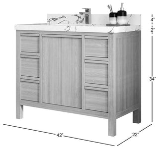 Elizabeth Oak 42" Single Sink Vanity, White 2" Empira Quartz