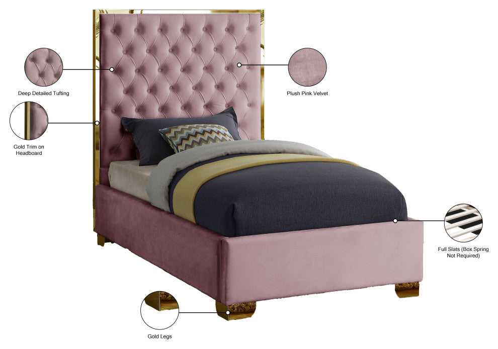 Lana Velvet Bed, Pink, Twin
