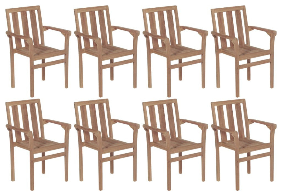 vidaxL 8x Solid Teak Wood Stackable Patio Chairs Outdoor Garden Lounge Seating