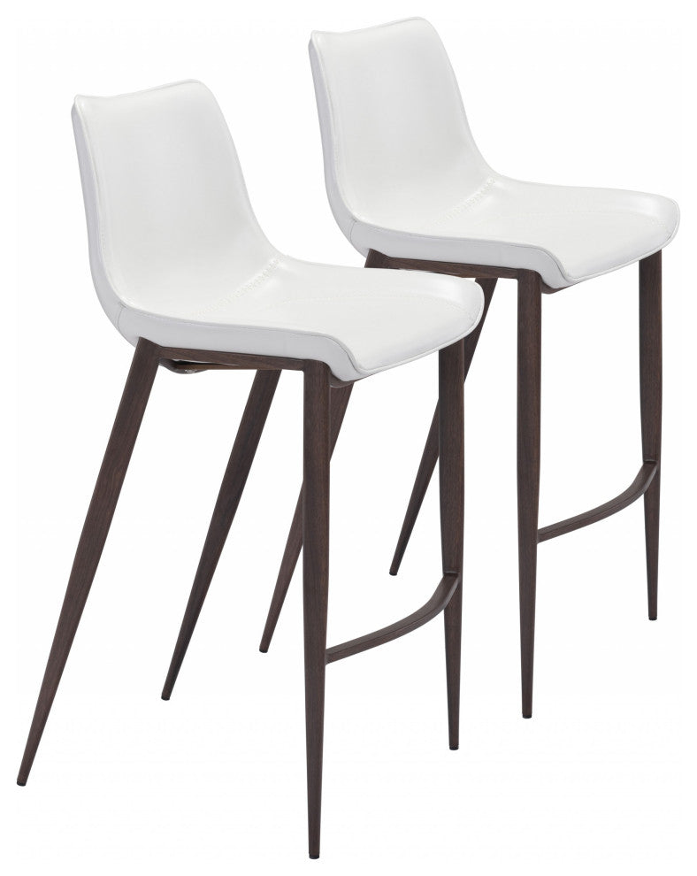 Gray Faux Leather and White Steel Modern Stitch Bucket Bar Chairs