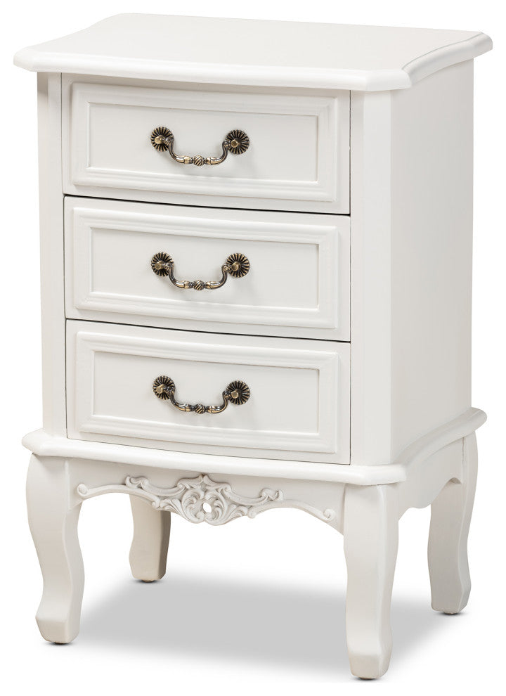 Gabrielle Traditional French Country White-Finished 3-Drawer Wood Nightstand