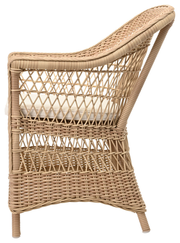 Charlot Chair With Cushion, Natural Finish, Snow White Upholstery