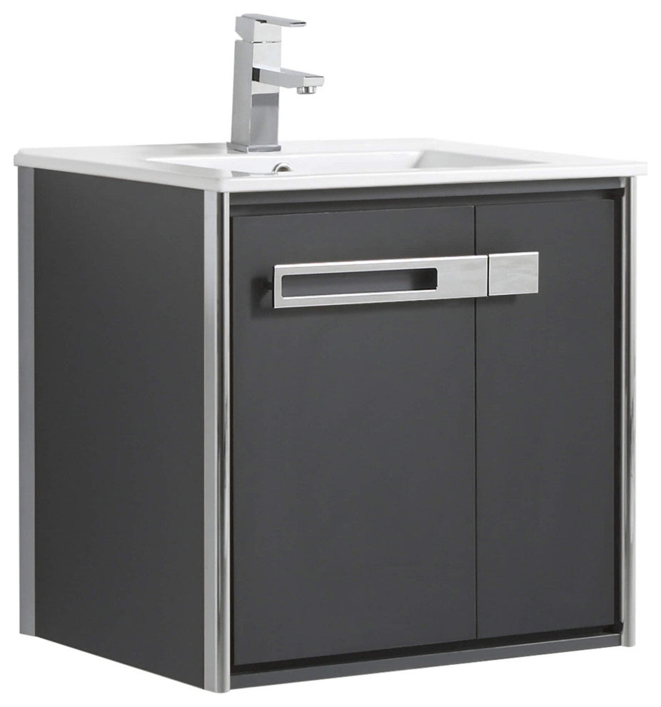 Oakville Wall Mount Bathroom Vanity, Onix Grey, 24", Chrome Hardware