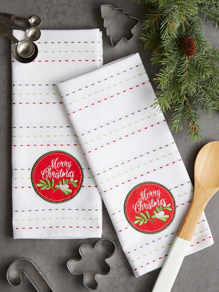 Merry Christmas Embroidered Dishtowel