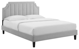 Sienna Performance Velvet Full Platform Bed, Light Gray