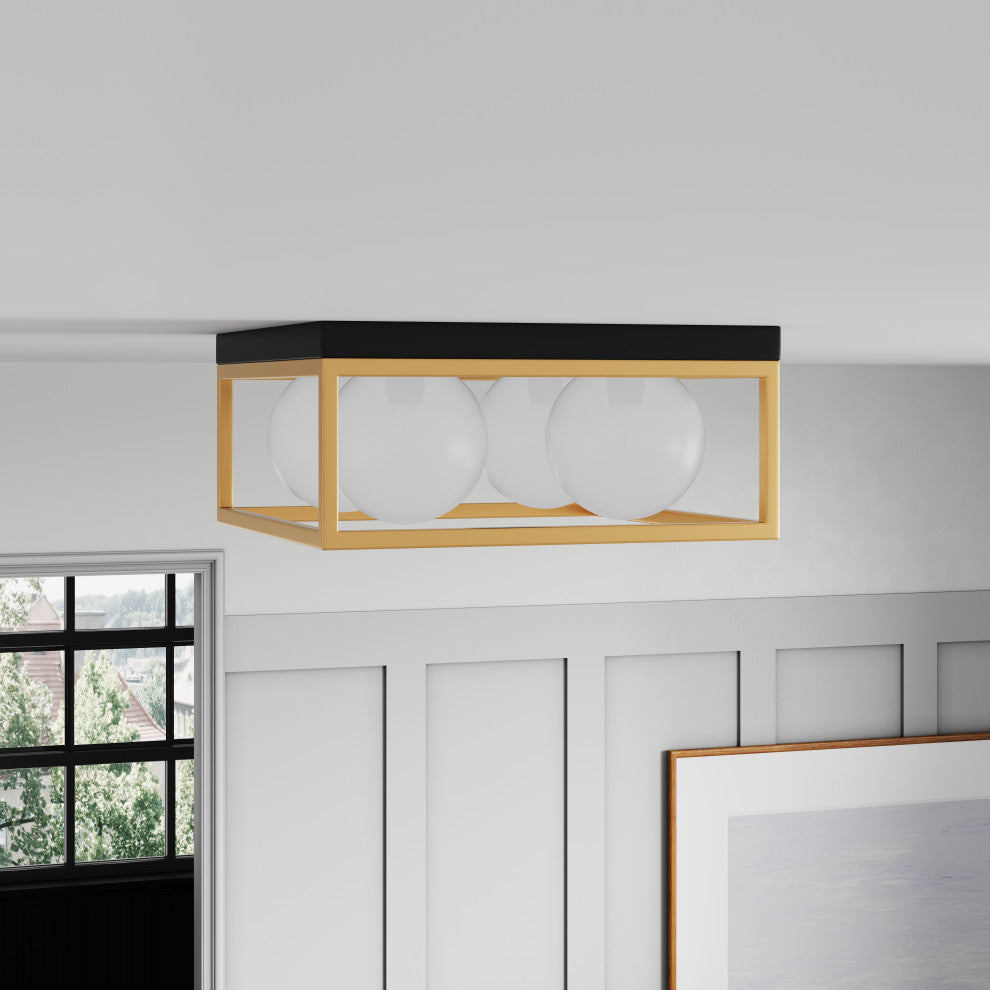 Farmhouse 4-Light Flush Mount Ceiling Light with Globe Frosted Glass Shades