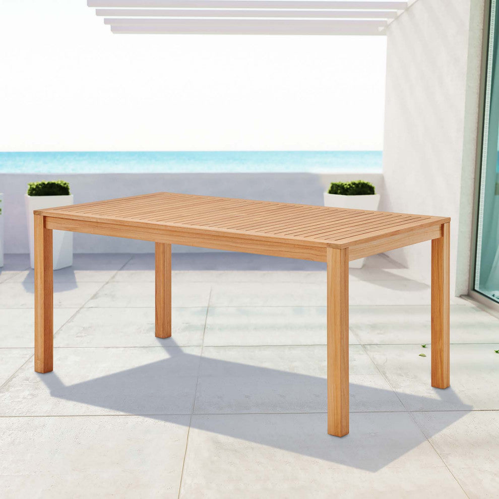 Lounge Dining Table, Rectangular, Wood, Brown Natural, Modern, Outdoor Patio