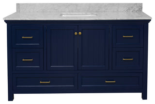 Paige 60" Bathroom Vanity, Royal Blue, Carrara Marble, Single Sink