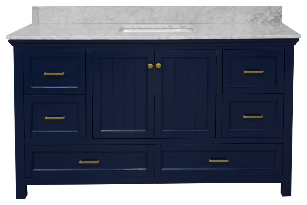 Paige 60" Bathroom Vanity, Royal Blue, Carrara Marble, Single Sink
