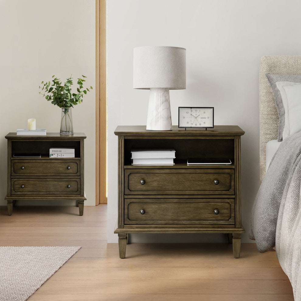 Drawer Solid Wood Nightstand Set of 2, Kona