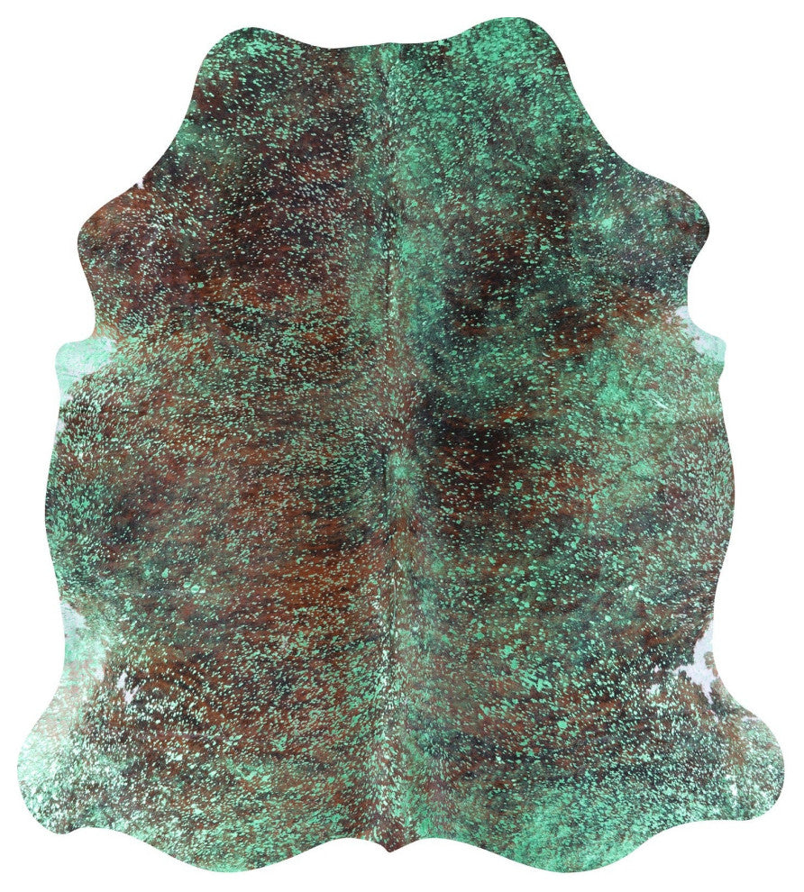 7' 0" X 6' 6" Green Metallic Cowhide Rug C2154