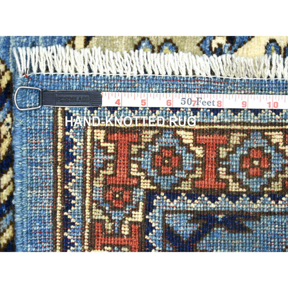 Blue Dense Weave Soft Wool Hand Knotted Afghan Ersari Wide Runner Rug, 4'6"x10'