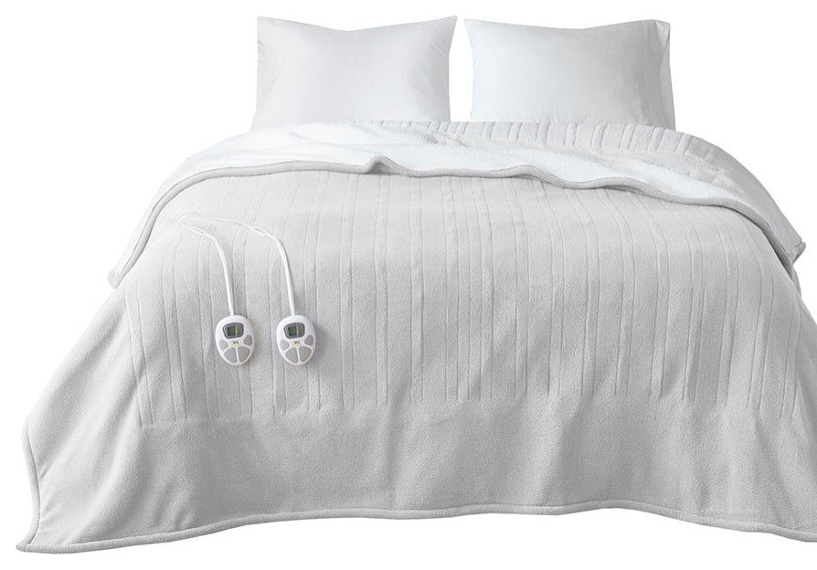 Serta Fleece to Sherpa Heated Fleece and Sherpa Bedding Blanket, Light Grey