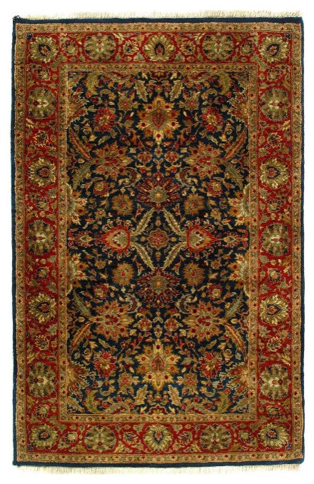 Navy Blue Fine Hand Knotted Agra Rug 4'x6'3''