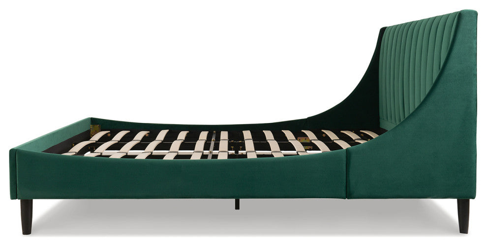 Aspen Modern Vertical Tufted Upholstered Platform Bed, Evergreen Velvet, King