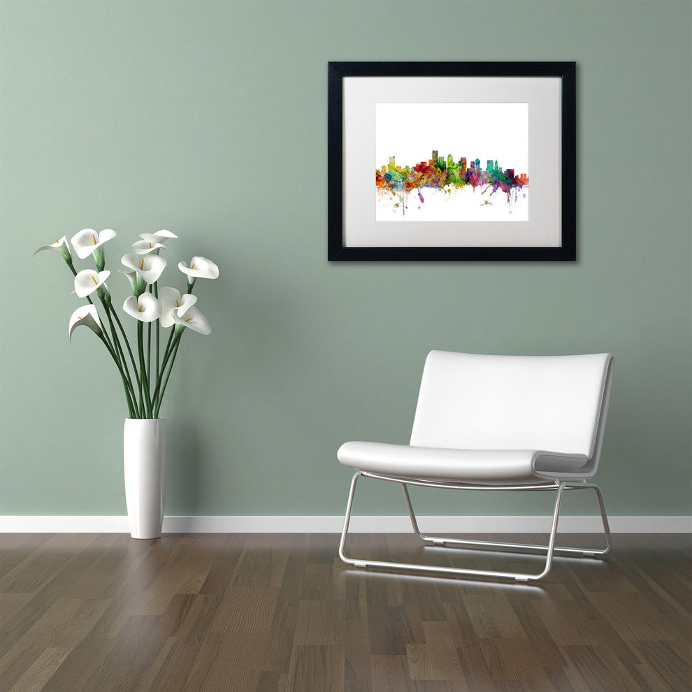 "Boston, Massachusetts Skyline" Matted Framed Canvas Art by Michael Tompsett