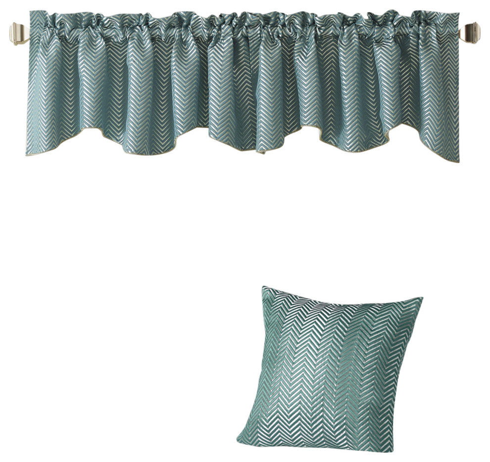 Chevron Jacquard Valance and Pillow Shell Sets , Blue, 20" X 20" / 56" X 19"