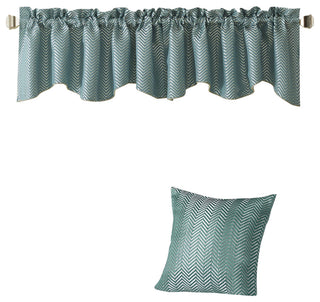 Chevron Jacquard Valance and Pillow Shell Sets , Blue, 20" X 20" / 56" X 19"