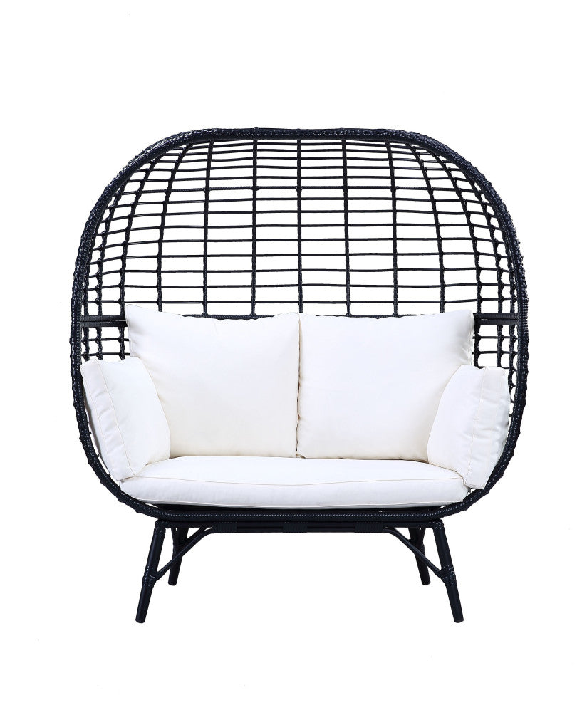 ACME Penelope Patio Lounge Chair in Cream Fabric & Black Finish