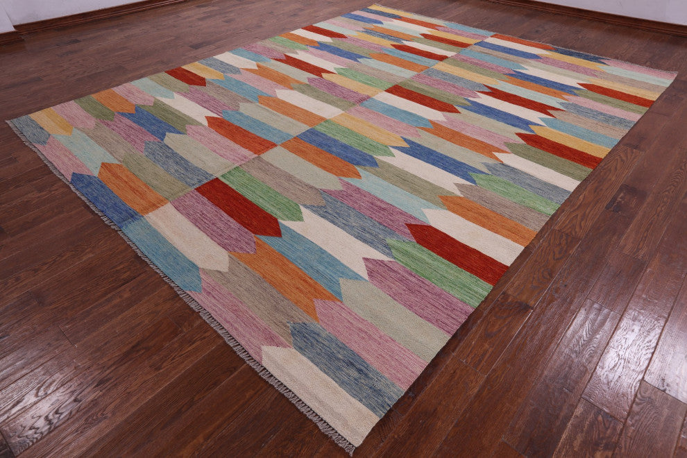 9' 6" X 12' 0" Kilim Flat Weave Wool On Wool Rug - Q12588