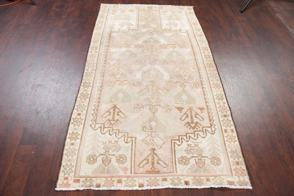 Consigned, Vintage Distressed Hand Made Traditional Persian Area Rug, Pink, 4x7