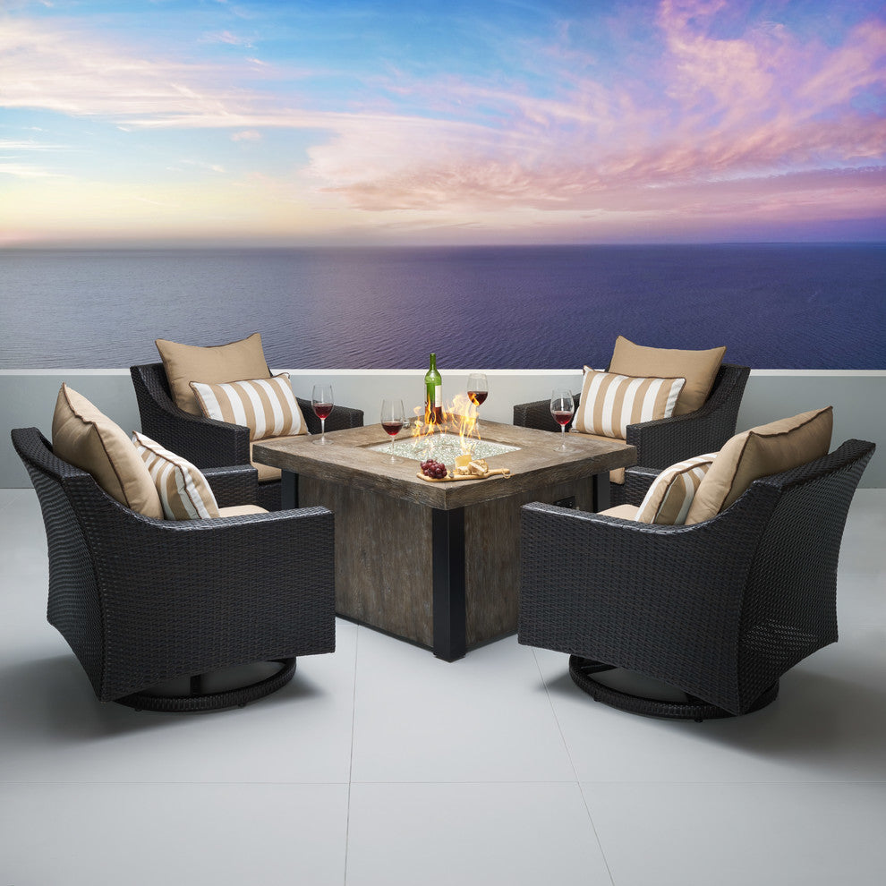 Deco 5 Piece Outdoor Patio Motion Fire Chat Set, Maxim Beige
