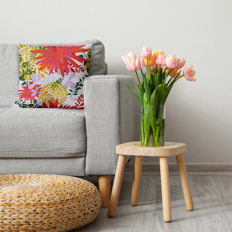 Jumble Floral Decorative Throw Pillow, Surf Board Orange, 26"x 26"