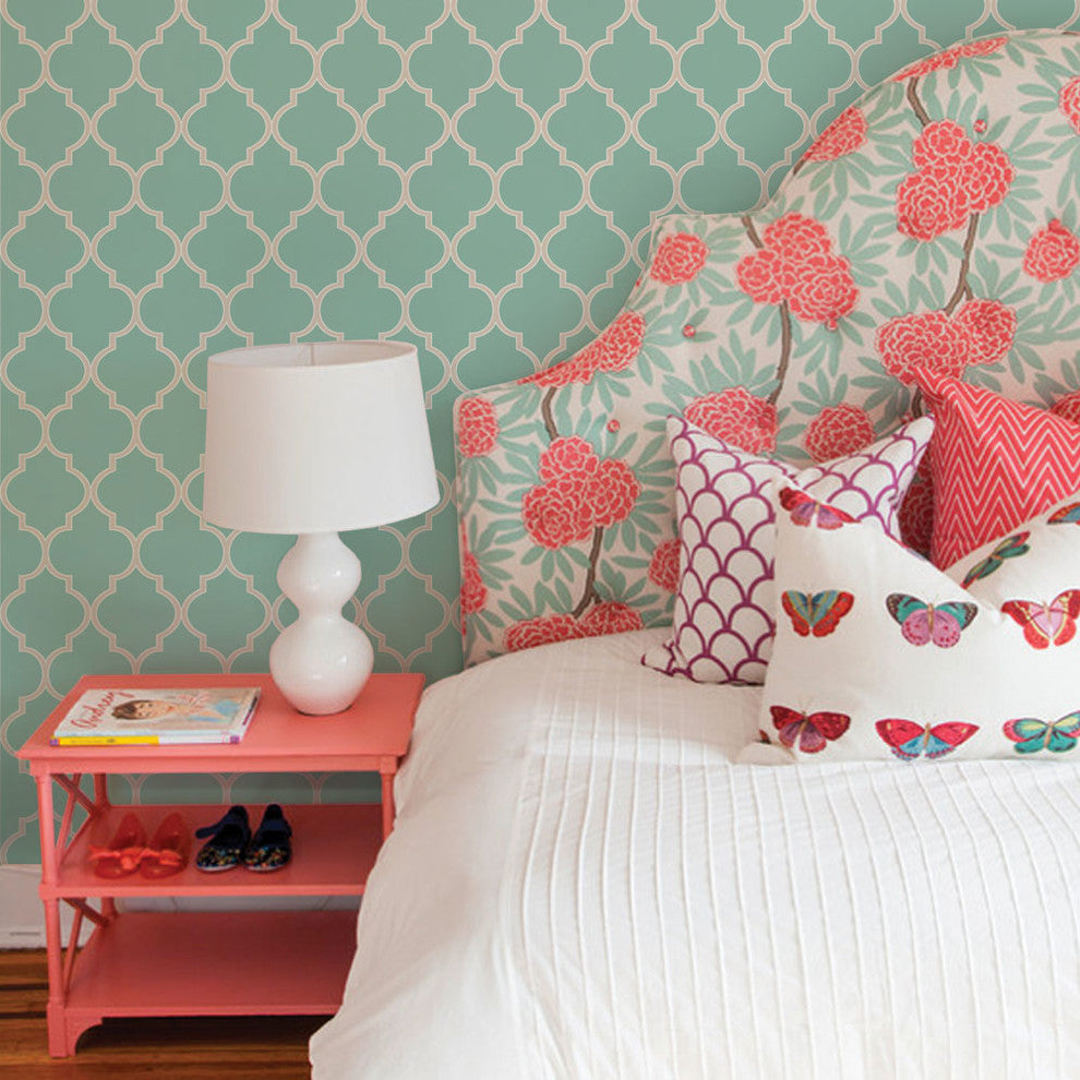 Moroccan Peel and Stick Vinyl Wallpaper, Mint, 24" X 60"