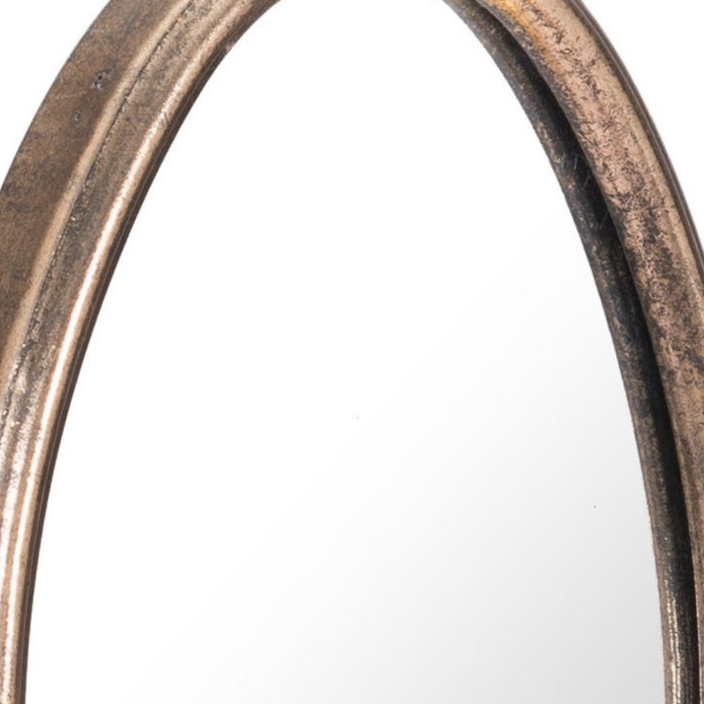 Antiqued Gold Oval Mirror With Petite Shelf