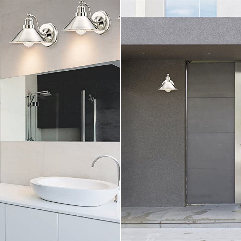 Polished Nickel bathroom wall sconce Metal bathroom wall sconces Industrial