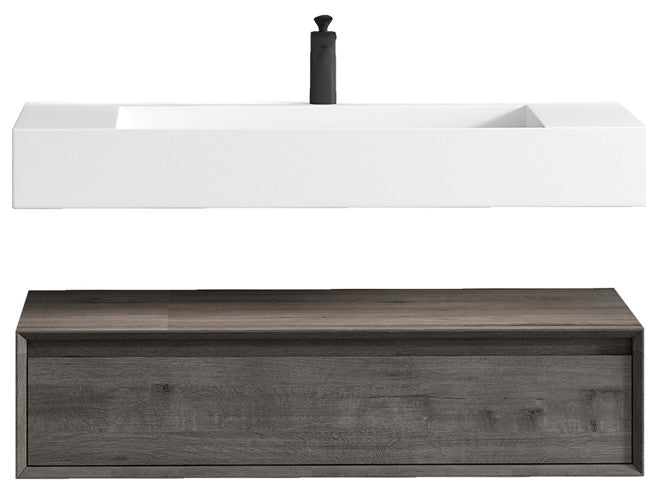Alysa 42'' Floating Vanity, Acrylic Sink, Smoke Oak