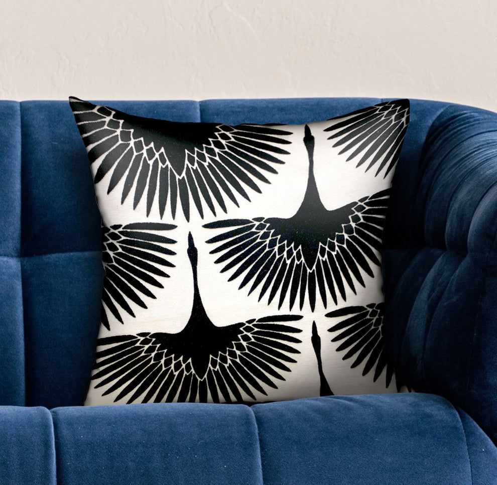 Plutus Black Swan Black Animal Motif Luxury Throw Pillow, 22"x22"