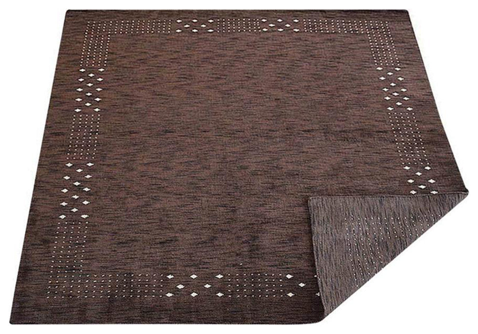 HAND KNOTTED LOOM WOOL ECO-FRIENDLY AREA RUGS - Square, Brown, Contemporary