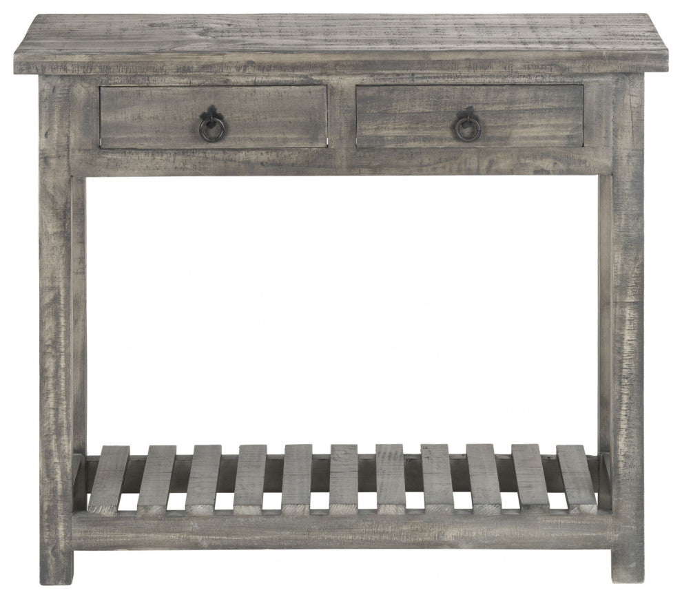 Rustic Gray Wash Wooden Sofa Table With Storage