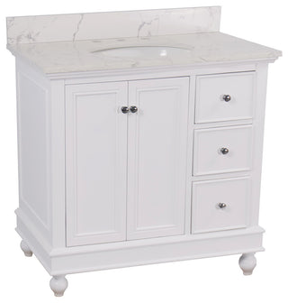 Bella 36" Bathroom Vanity, White, Engineered Marble