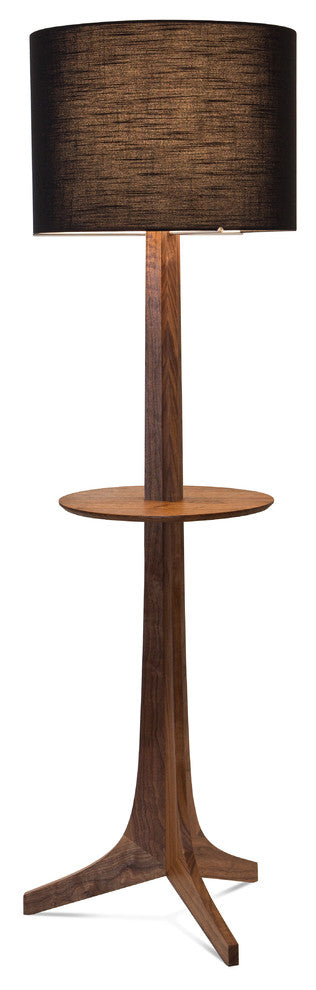 Nauta Floor Lamp, Brushed Brass, Walnut, Black Amaretto, Matching Wood Shelf With Exposed Top Surface