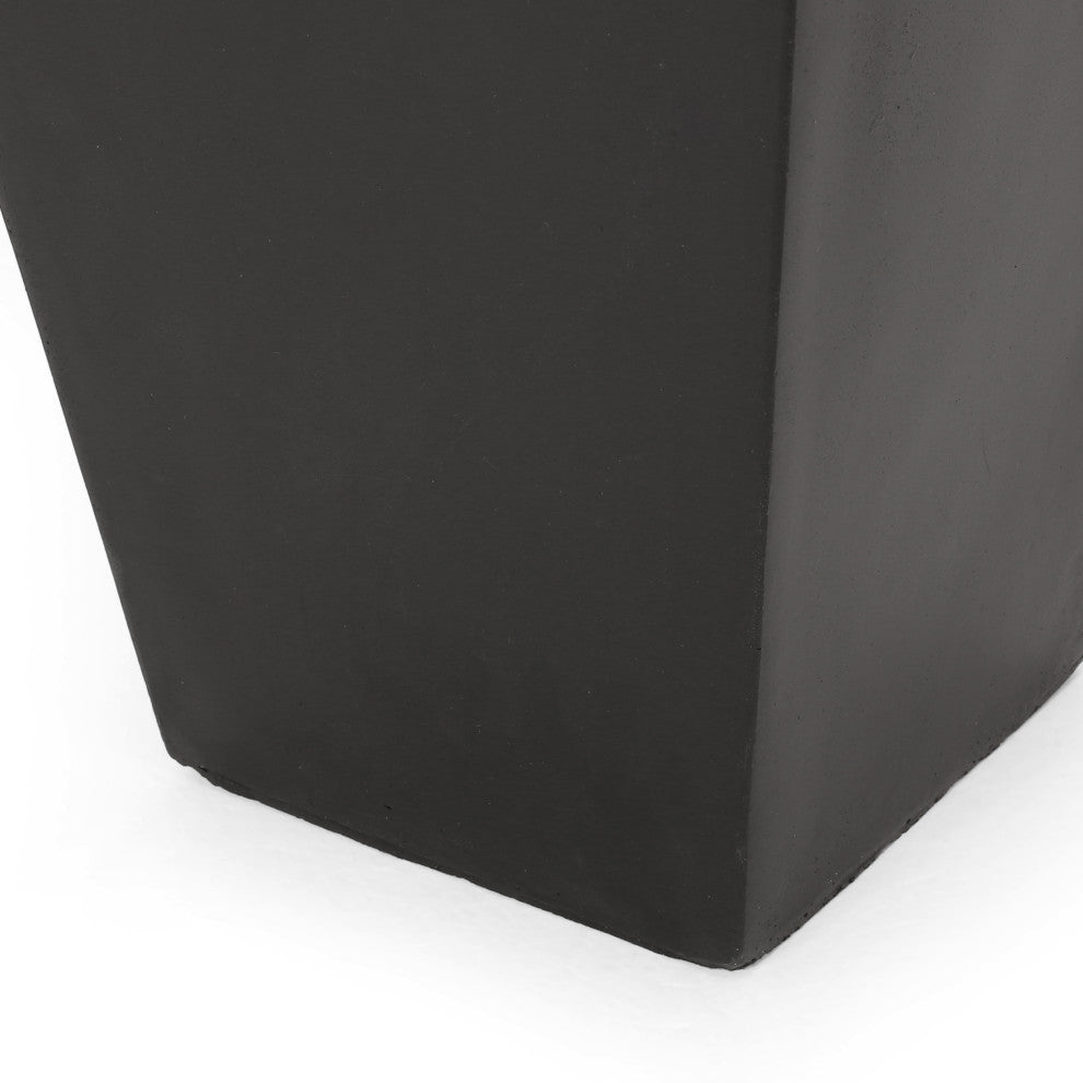 Ephraim Outdoor Medium and Small Cast Stone Planter Set, Matte Black