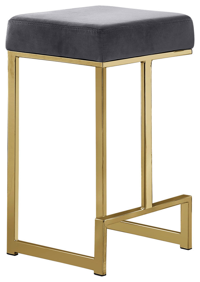 Jakob Backless 25" Counter Height Stool, Gold, Set of 2, Velvet Gray