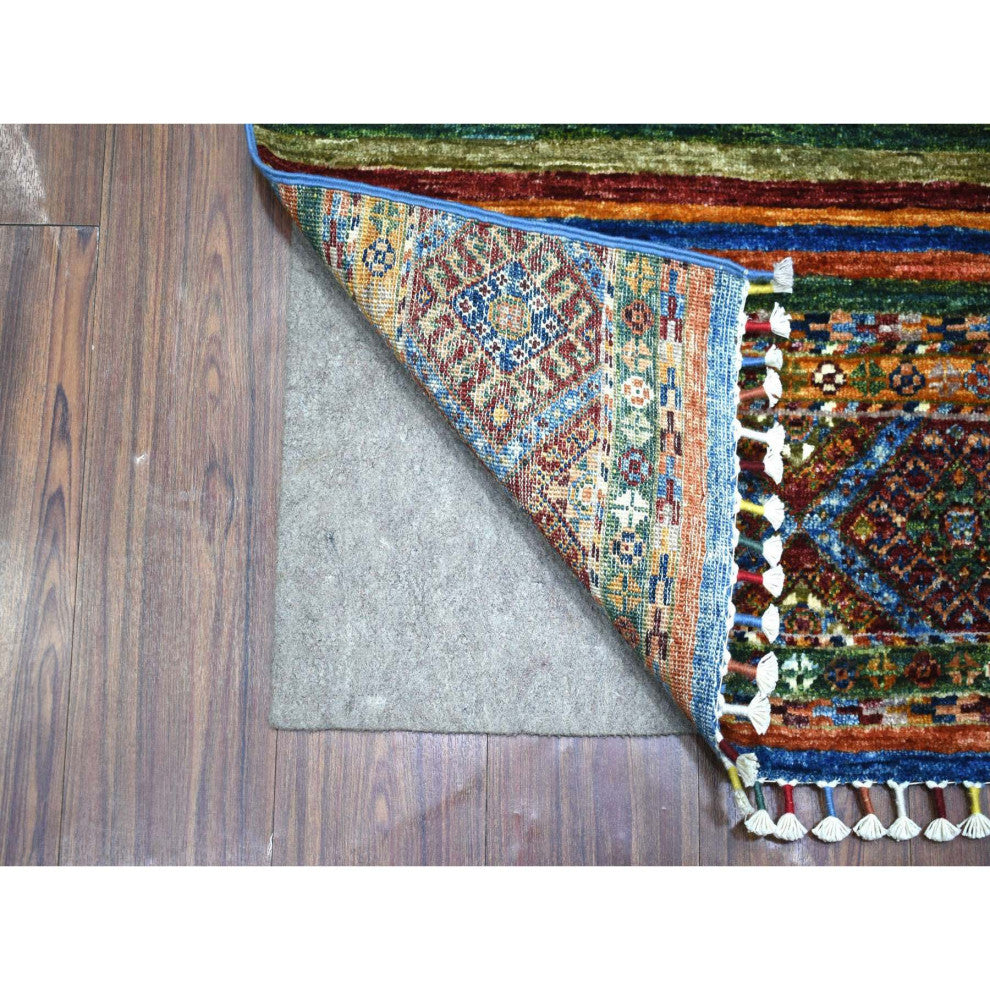 Colorful, Hand Knotted Afghan Super Kazak Ghazni Wool Mat Rug, 2'0"x3'2"