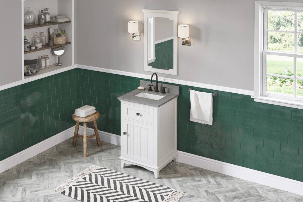 Savino Modern 24" White Single Sink Vanity, Steel Grey Cultured Marble Vanity To