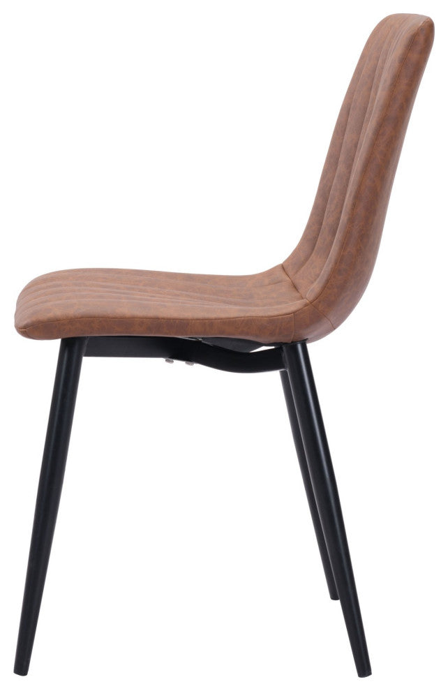 Dining Chair, Set of 2, Faux Vinyl Leather, Steel, Vintage Brown, Black, Cafe