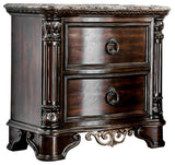 Nightstand With Marble Top, Brown Cherry