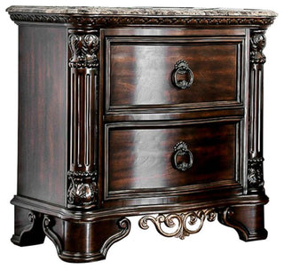 Nightstand With Marble Top, Brown Cherry